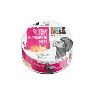 کنسرو پته سوپرپرمیوم گربه دی پی اس (dps) طعم مرغ، بوقلمون و کدو وزن ۲۰۰ گرم