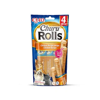تشویقی مدادی گربه چائو (اینابا) مدل Churu Rolls - طعم مرغ خالص (بسته ۴ عددی)