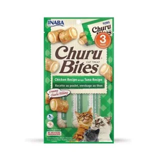 تشویقی بالشتی گربه اینابا مدل Churu Bites - روکش مرغ با مغز ماهی تن (بسته ۳ عددی)