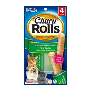 تشویقی مدادی گربه اینابا مدل Churu Rolls - طعم مرغ و ماهی تن (بسته ۴ عددی)