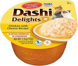 سوپ و تشویقی کاسه‌ای اینابا مدل Dashi Delights با طعم مرغ و پنیر (۷۰ گرم)