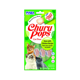 تشویقی گربه اینابا مدل Churu Pops با طعم میکس ماهی تن و مرغ (بسته ۴ عددی)