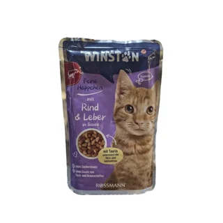 پوچ گربه وینستون طعم گوشت گاو و جگر در سس وزن ۱۰۰ گرم