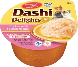 سوپ و تشویقی کاسه‌ای اینابا مدل Dashi Delights با طعم مرغ و سالمون (۷۰ گرم)