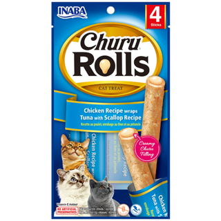تشویقی مدادی گربه اینابا مدل Churu Rolls - طعم مرغ با مغز ماهی تن و اسکامپی (بسته ۴ عددی)
