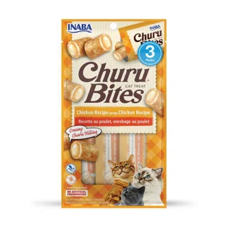 تشویقی مغزدار و بالشتی گربه اینابا مدل Churu Bites - طعم مرغ خالص (بسته ۳ عددی)