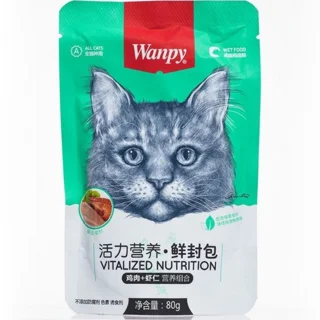 پوچ گربه ونپی طعم مرغ و میگو وزن ۸۰ گرم
